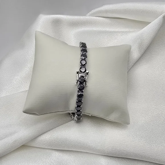 Luxury Black Moissanite & Sterling Silver Tennis Bracelet